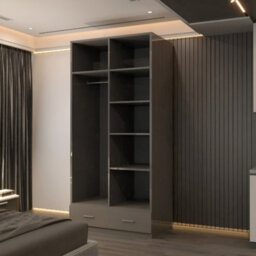 Sliding Wardrobes 4 u LTD Modern Wardrobe High Gloss Double Door Hinged Wardrobe With Mirror - (Grey, 90Cm) - thumbnail 4