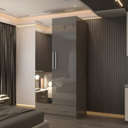 Sliding Wardrobes 4 u LTD Modern Wardrobe High Gloss Double Door Hinged Wardrobe With Mirror - (Grey, 90Cm) - thumbnail 2