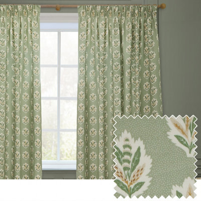 Sanderson Sessile Leaf Printed Room Darkening Pencil Pleat Curtain Pair Sage (W)229Cm X (D)182Cm - image 1