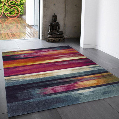 Stripe Multi Funky Modern Jute Backing Rug For Living Room Bedroom And Dining Room-120Cm X 170Cm