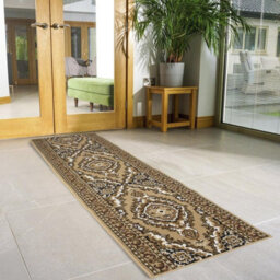 Bravich Beige Traditional Medallion Hard Wearing Runner Mat - Texas - 60X450Cm (2'x15') - thumbnail 2
