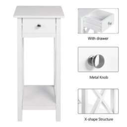 Living And Home White Wooden One Drawer Bedside Table For Living Room 27Cm W X 27Cm D X 66Cm H - thumbnail 6