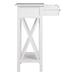 Living And Home White Wooden One Drawer Bedside Table For Living Room 27Cm W X 27Cm D X 66Cm H - thumbnail 4