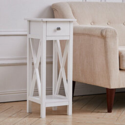 Living And Home White Wooden One Drawer Bedside Table For Living Room 27Cm W X 27Cm D X 66Cm H - thumbnail 2