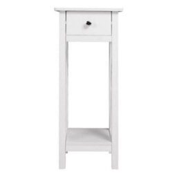 Living And Home White Wooden One Drawer Bedside Table For Living Room 27Cm W X 27Cm D X 66Cm H - thumbnail 3