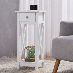 Living And Home White Wooden One Drawer Bedside Table For Living Room 27Cm W X 27Cm D X 66Cm H - thumbnail 1