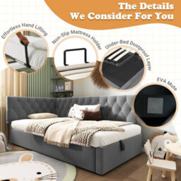 Single Velvet Ottoman Daybed With Hydraulic Storage - thumbnail 4