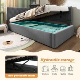 Single Velvet Ottoman Daybed With Hydraulic Storage - thumbnail 5