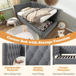 Single Velvet Ottoman Daybed With Hydraulic Storage - thumbnail 6