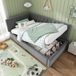 Single Velvet Ottoman Daybed With Hydraulic Storage - thumbnail 8
