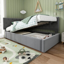 Single Velvet Ottoman Daybed With Hydraulic Storage - thumbnail 9