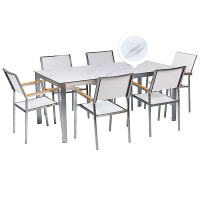 Beliani Garden Dining Set 6 Seater Cosoleto/grosseto Tempered Glass Marble Effect White Marble - image 1