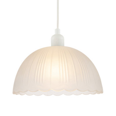 Happy Homewares Classic Frosted White Pendant Shade With Fluted Edge And Etched Lines - image 1