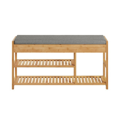 Sobuy Fsr47-N, Bamboo Shoe Rack Shoe Bench With Seat Cushion,wood Shoe Storage Bench Organizer,w90Xd30Xh45 - image 1