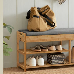 Sobuy Fsr47-N, Bamboo Shoe Rack Shoe Bench With Seat Cushion,wood Shoe Storage Bench Organizer,w90Xd30Xh45 - thumbnail 4