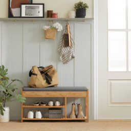 Sobuy Fsr47-N, Bamboo Shoe Rack Shoe Bench With Seat Cushion,wood Shoe Storage Bench Organizer,w90Xd30Xh45 - thumbnail 2