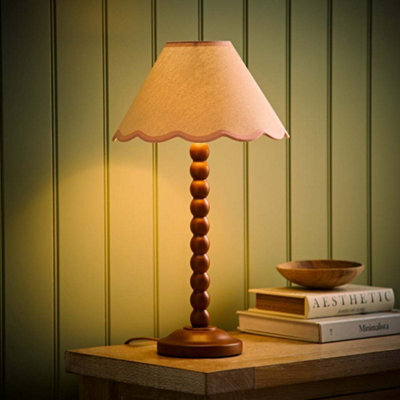Valuelights Bobbin Pink Trim Linen Shade Walnut Bobble Table Lamp With Bulb - image 1