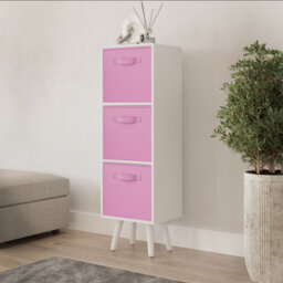 Urbn-Living Urbnliving 80Cm Height 3 Tier White Wooden Storage Light Pink  Inserts Bookcase White Legs - thumbnail 1