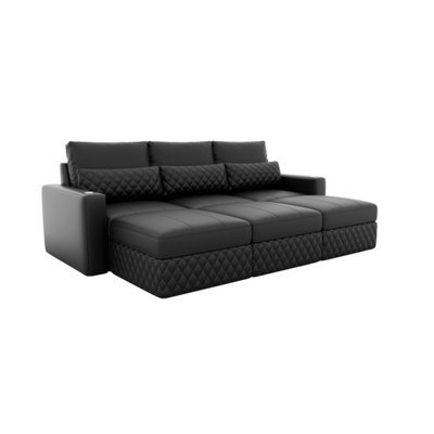 Valencia Pisa Top Grain Nappa 11000 Leather Lounge Sectional Three Seats Sofa With 3 Ottomans Black Removable Cushions - image 1