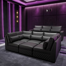 Valencia Pisa Top Grain Nappa 11000 Leather Lounge Sectional Three Seats Sofa With 3 Ottomans Black Removable Cushions - thumbnail 5