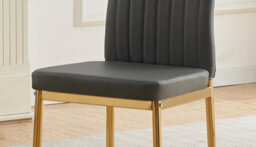 Furnizone UK Set Of 2 Dining Chairs - Glitz Modern Dining Chairs - Grey Faux Leather Gold Legs Dining Chairs - Kitchen Dining Room Chairs - thumbnail 2