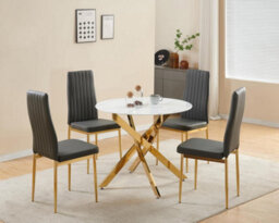 Furnizone UK Set Of 2 Dining Chairs - Glitz Modern Dining Chairs - Grey Faux Leather Gold Legs Dining Chairs - Kitchen Dining Room Chairs - thumbnail 4