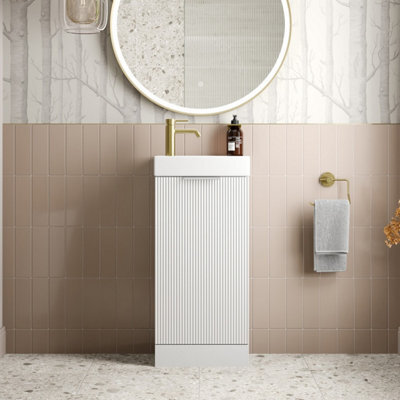 Affine Bathroom Vanity Unit Basin Sink Free Standing 400mm Door Cabinet Storage White - image 1