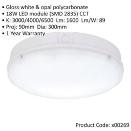 Gloss White Ip65 Bulkhead Light - 18W Cct Smd Led Module - Microwave Sensor - thumbnail 2