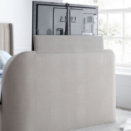 Luther Warm Stone Velvet Winged Ottoman Electric Media Tv Bed Frame - 6Ft Super King Size - thumbnail 6