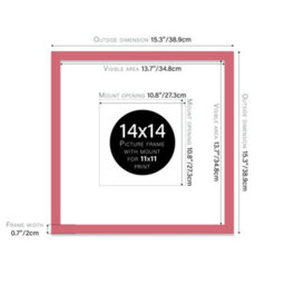 "14X14"" Pink Picture Frame - 14X14"" Square Frame With 11X11"" Mount For 14X14""/11X11"" Pictures Vintage Style Thin Edge, 1 Pack" - thumbnail 2