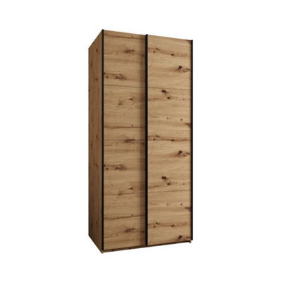 Arte Modern Oak Artisan Sliding Door Wardrobe W1100mm H2450mm D640mm With Black Steel Handles - image 1