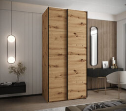 Arte Modern Oak Artisan Sliding Door Wardrobe W1100mm H2450mm D640mm With Black Steel Handles - thumbnail 2