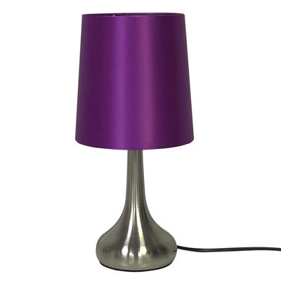 Navilux Chrome Teardrop Touch Table Lamp With Purple Faux Silk Shade 4 Stage Dimmable Led Compatible For Bedroom Or Living Room - image 1