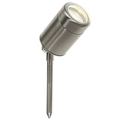 Ip65 Outdoor Ground Spike Lamp Wall & Sign Light Gu10 Brushed Steel & Glass - image 1