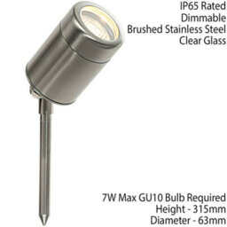 Ip65 Outdoor Ground Spike Lamp Wall & Sign Light Gu10 Brushed Steel & Glass - thumbnail 2