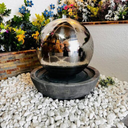 Outdoor Living UK Large Stainless Sphere Resin Base Mains Power Water Feature With Cover - thumbnail 6
