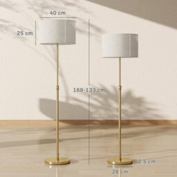 Gold Floor Lamp With Remote And Foot Switch, Standing Lamp With Linen Shade - thumbnail 2