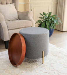 Aspect Furniture Valentine Round Ottoman With Tray Top (Dark Grey Faux Linen) - thumbnail 5