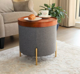 Aspect Furniture Valentine Round Ottoman With Tray Top (Dark Grey Faux Linen)