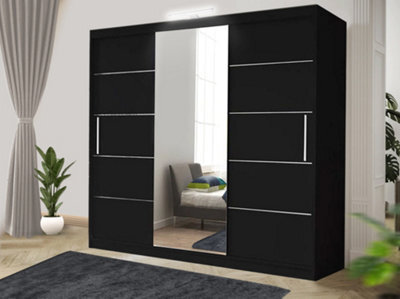 RAC3 Sliding Wardrobe Led Mirror Space Saving Bedroom Wardrobe, Contemporary Bedroom Sliding Wardrobe & Mirror Wardrobe (Black, 250Cm) - image 1