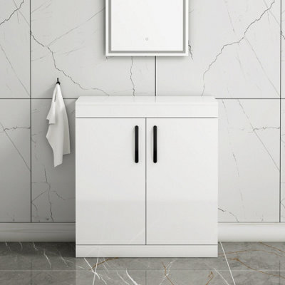 Royal Bathrooms Turin 800mm Gloss White Floor Standing Worktop Vanity Unit - 2 Doors With Matt Black Handle - image 1