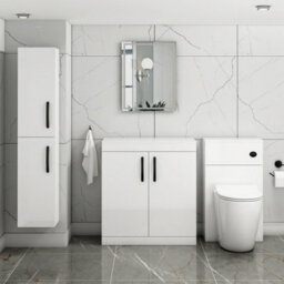 Royal Bathrooms Turin 800mm Gloss White Floor Standing Worktop Vanity Unit - 2 Doors With Matt Black Handle - thumbnail 2