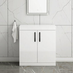 Royal Bathrooms Turin 800mm Gloss White Floor Standing Worktop Vanity Unit - 2 Doors With Matt Black Handle - thumbnail 1