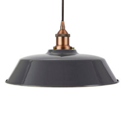 Slate Grey Chancery Painted Dome Pendant Light With Matt Antique Copper Lamp Holder And Black Round Cable - Se Home