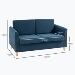 Wyld Haus Dilita Dark Blue Compact 2-Seater Sofa With Wooden Legs And Armrests - thumbnail 3