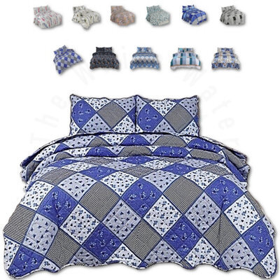 TheWhiteWater Limited Bedspread - Luxury Quilted - Reversible - Bed Throw Warm Quilt - Bedspread Patchwork Azrak Design Set 150 Gsm - 3 Tog - image 1