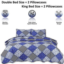 TheWhiteWater Limited Bedspread - Luxury Quilted - Reversible - Bed Throw Warm Quilt - Bedspread Patchwork Azrak Design Set 150 Gsm - 3 Tog - thumbnail 6