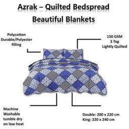 TheWhiteWater Limited Bedspread - Luxury Quilted - Reversible - Bed Throw Warm Quilt - Bedspread Patchwork Azrak Design Set 150 Gsm - 3 Tog - thumbnail 7