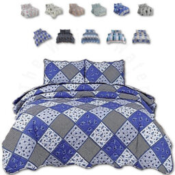 TheWhiteWater Limited Bedspread - Luxury Quilted - Reversible - Bed Throw Warm Quilt - Bedspread Patchwork Azrak Design Set 150 Gsm - 3 Tog - thumbnail 1