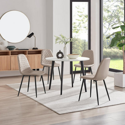 Furniturebox Uk Koko White Melamine Round Dining Table & 4 Cappuccino Corona Black Leg Chairs - image 1